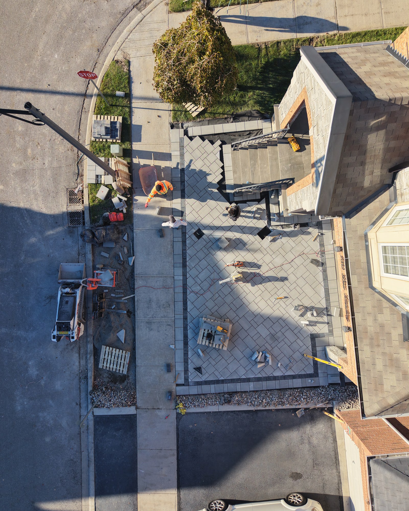 Overhead view of an interlocking installation in progress