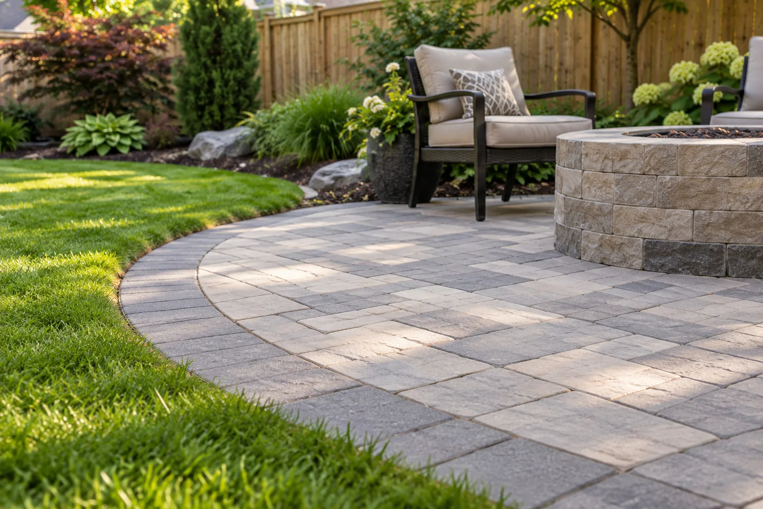 Concept image of the stone surface, curved border and carefully fitted edge pieces.
